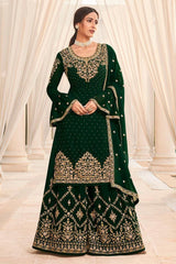 Dark Green Straight Cut Georgette Bridesmaid Sharara Suit