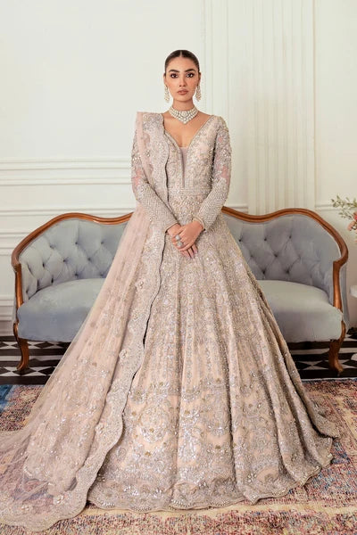 Royal Heavily Embroidered Bridal Maxi Gown with Lehenga & Dupatta – Off White