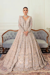 Royal Heavily Embroidered Bridal Maxi Gown with Lehenga & Dupatta – Off White