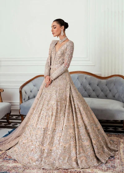 Royal Heavily Embroidered Bridal Maxi Gown with Lehenga & Dupatta – Off White