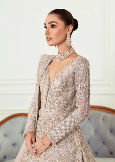 Royal Heavily Embroidered Bridal Maxi Gown with Lehenga & Dupatta – Off White