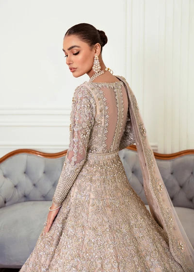 Royal Heavily Embroidered Bridal Maxi Gown with Lehenga & Dupatta – Off White