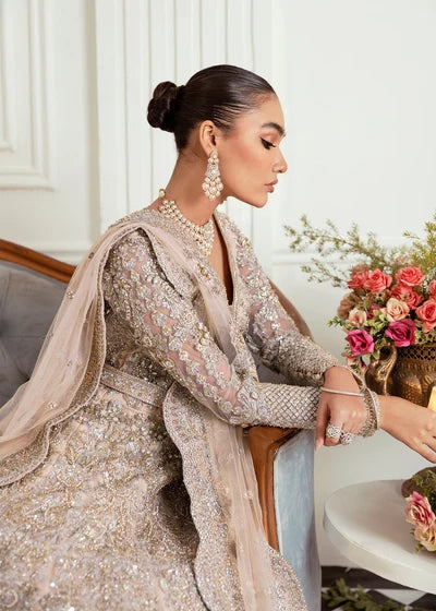 Royal Heavily Embroidered Bridal Maxi Gown with Lehenga & Dupatta – Off White