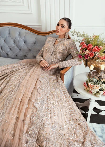 Royal Heavily Embroidered Bridal Maxi Gown with Lehenga & Dupatta – Off White