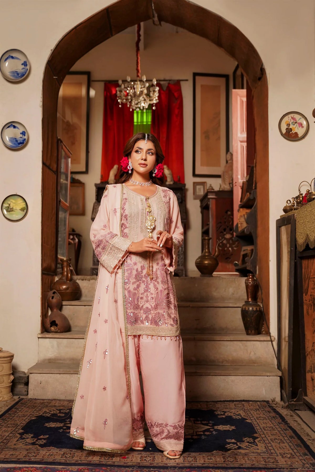 Blush Pink Embroidered Festive Suit with Shalwar
