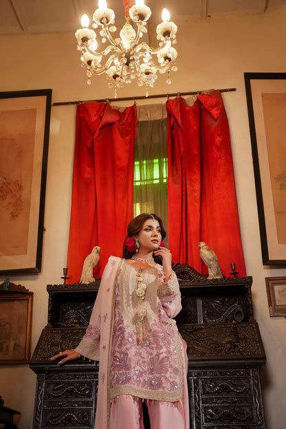 Blush Pink Embroidered Festive Suit with Shalwar