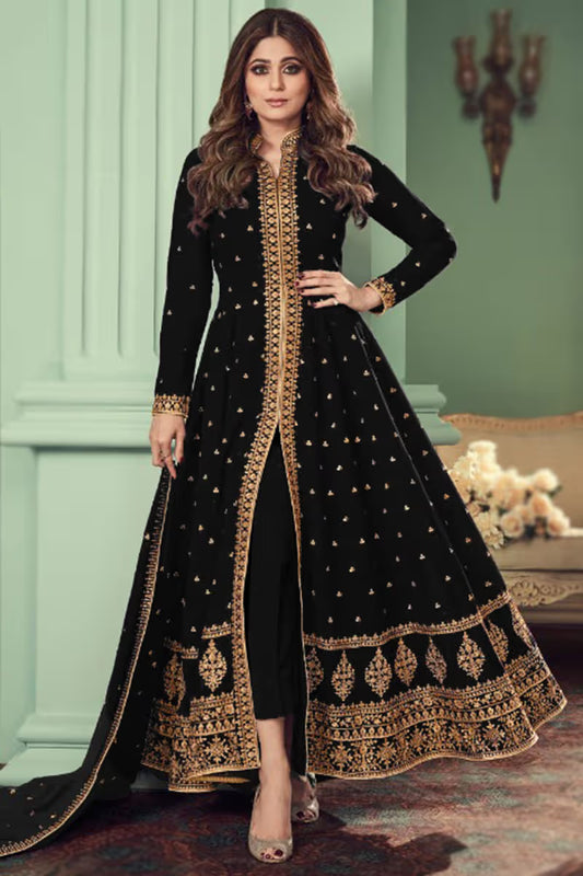 Anarkali Suit in Georgette Black with Sequins Work for Diwali Party
