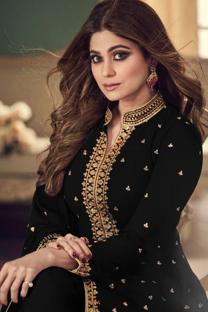 Anarkali Suit in Georgette Black with Sequins Work for Diwali Party