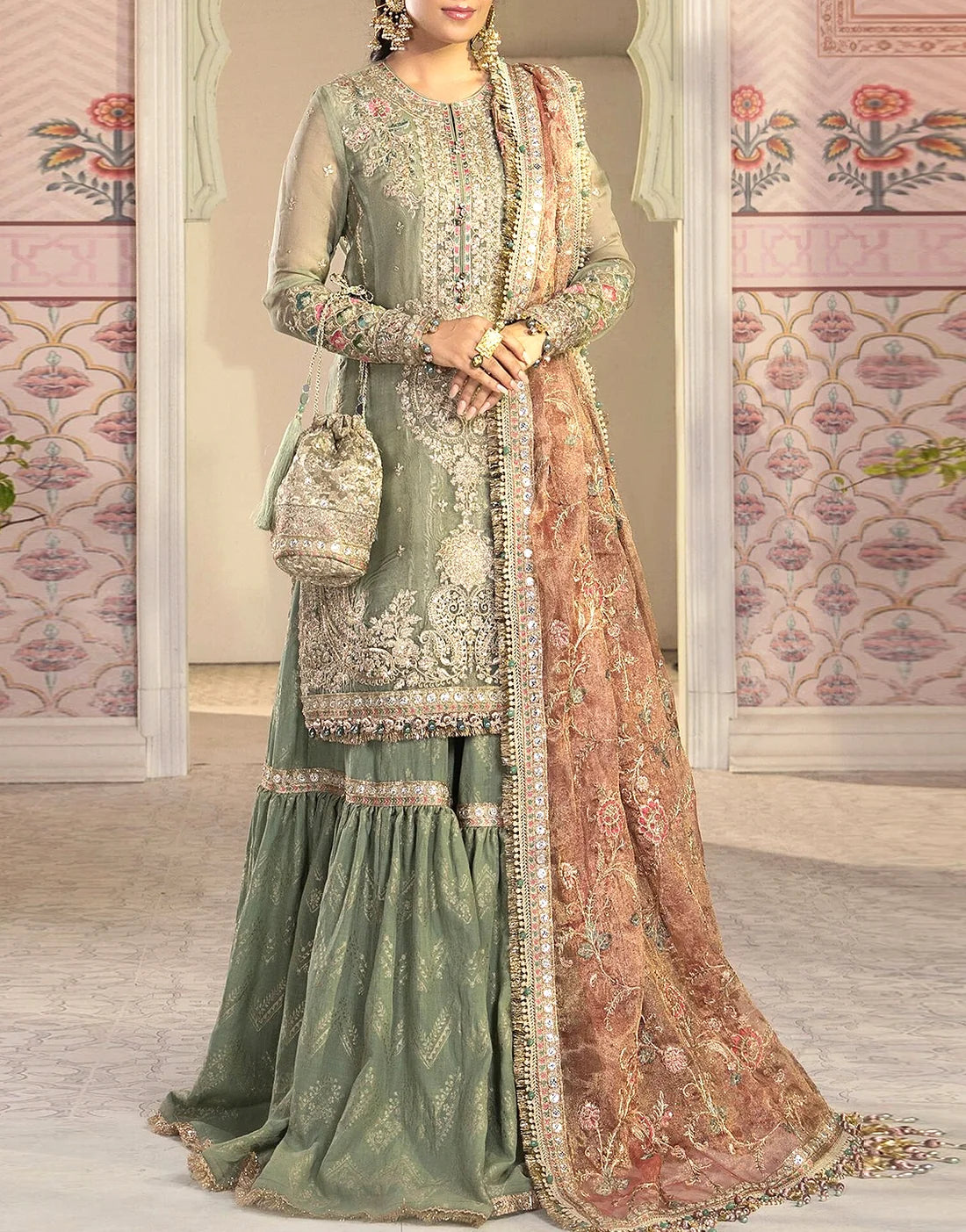 Adorable Heavy Embroidered Masoori Bridal Dress for Weddings & Parties
