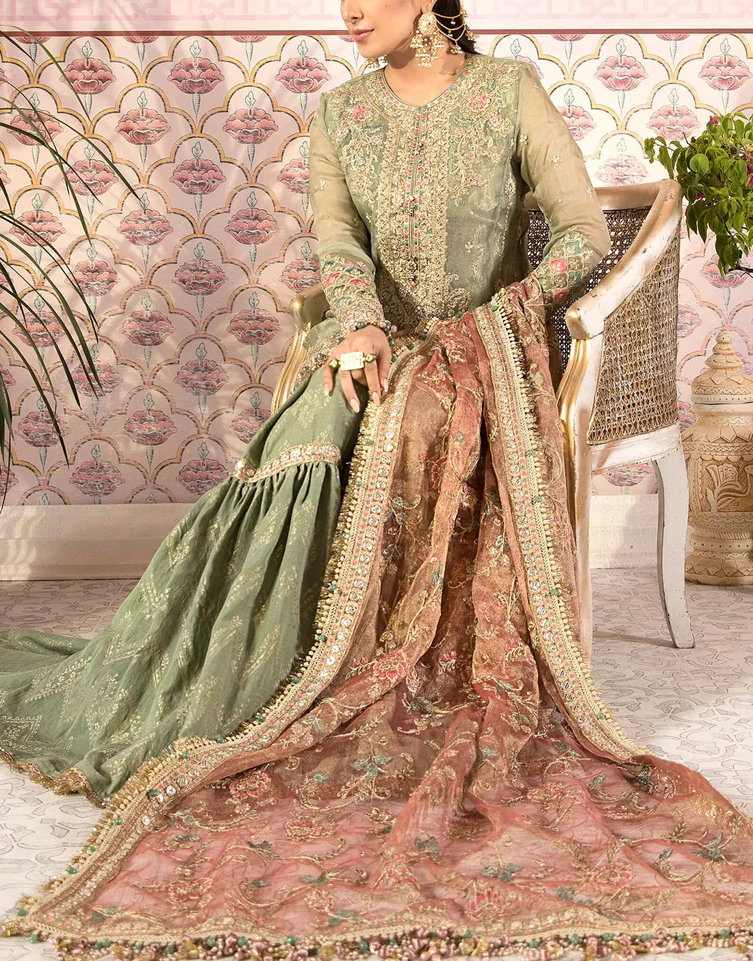 Adorable Heavy Embroidered Masoori Bridal Dress for Weddings & Parties