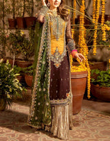 Heritage Heavy Embroidered Chiffon Mehndi Dress with Rich Embellishments