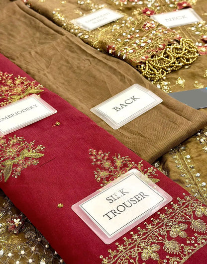 Glamorous Embroidered Antique Gold Raw Silk Bridal Dress with Hand Embellishments